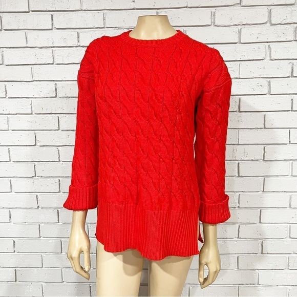 J. Crew Cotton Cable-Knit Side-Slit Crewneck Sweater - Picture 1 of 11
